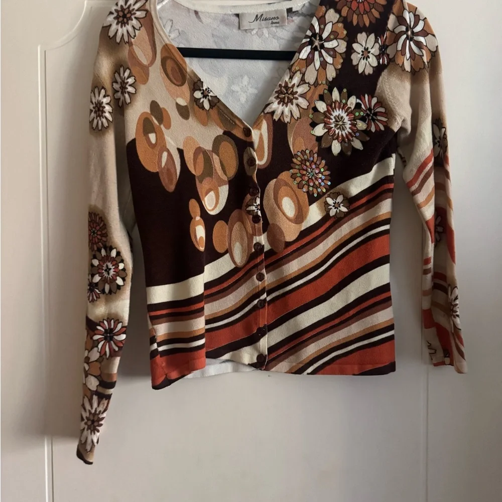 Two piece Multicolor Floral Women's Top and cardigan 50% wool
